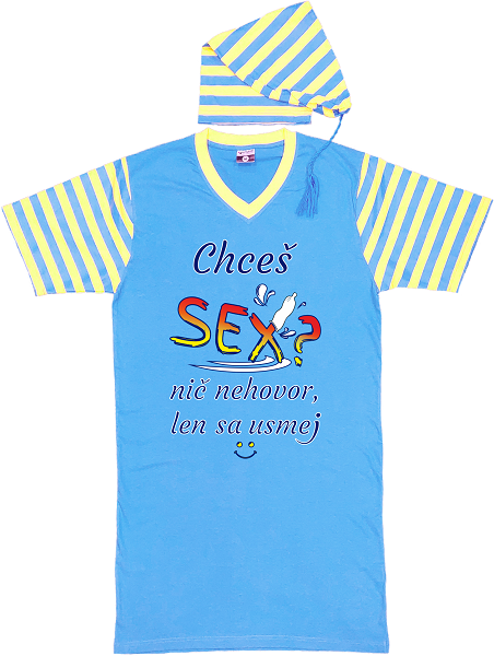 Nočná košeľa modro-žltá "Chceš sex?"