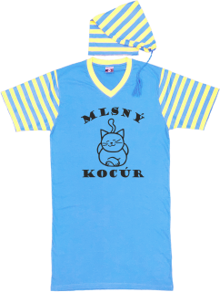 Nočná košeľa modro-žltá "KOCÚR"