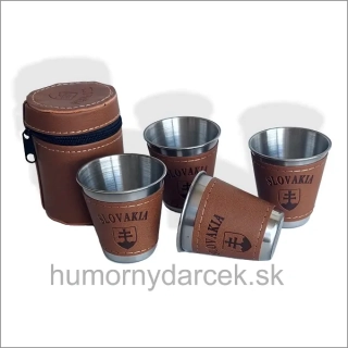 Nerezové poháriky 75ml.v hnedom púzdre